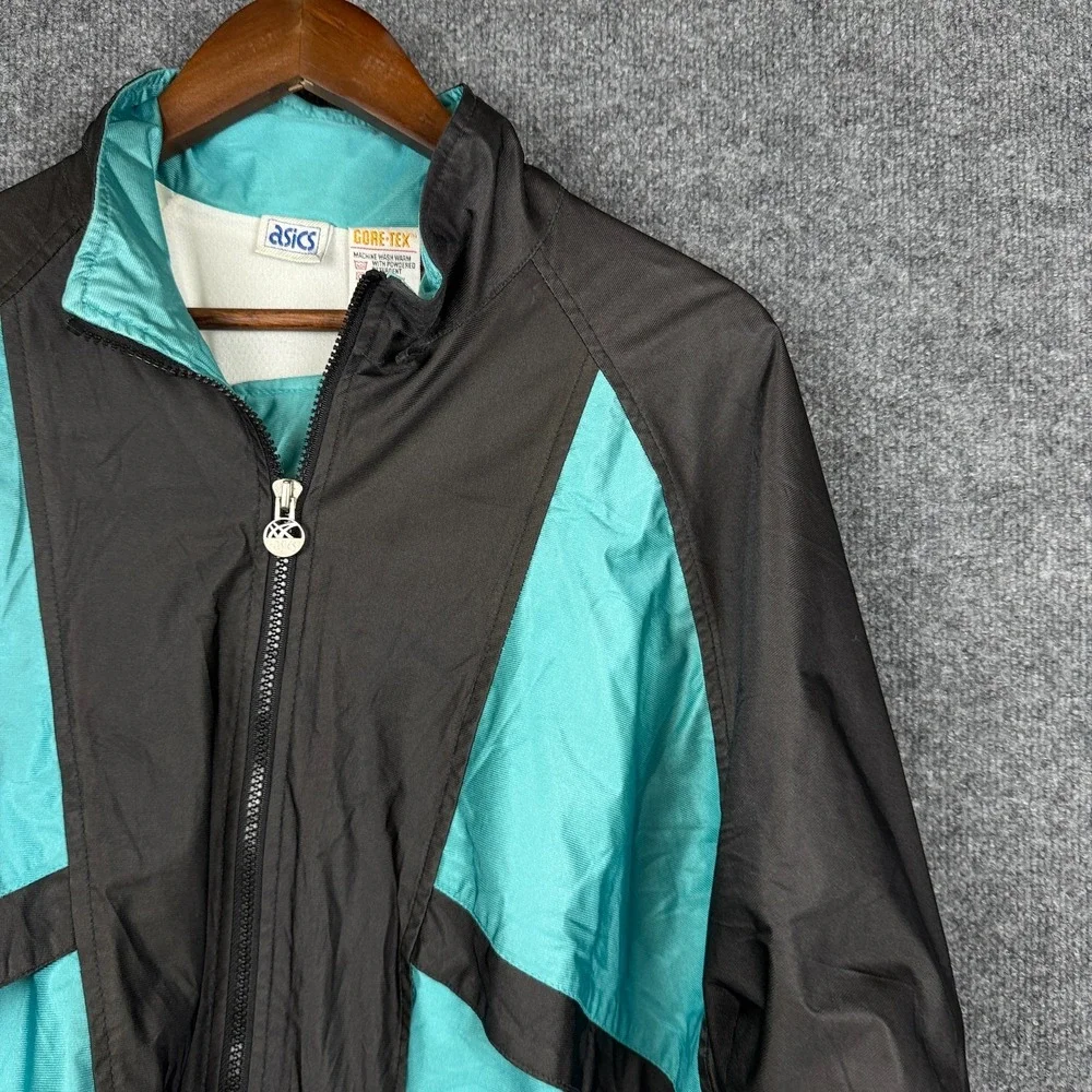 Vintage Asics Gore-Tex Jacket Mens Teal Black Full Zip Windbreaker Shell Large